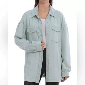 Avec Les Filles Seafoam Pastel Green French Terry Pigment Dyed Shacket Sz Small